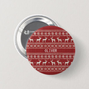 Nordisch rendierbreiwerkpatroon gepersonaliseerd ronde button 5,7 cm