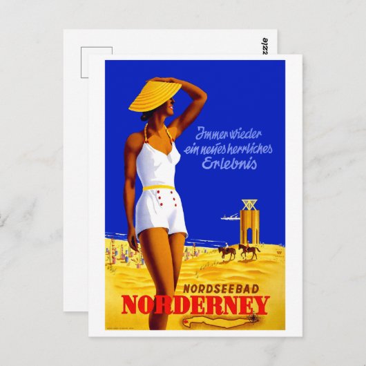 Nordney, meisje op het strand, Duitsland Briefkaart (Voorkant / Achterkant)