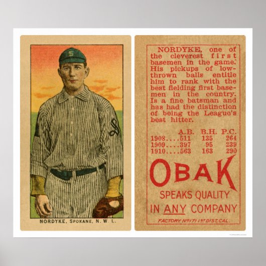 Nordyke Spokane Baseball 1911 Poster (Voorkant)