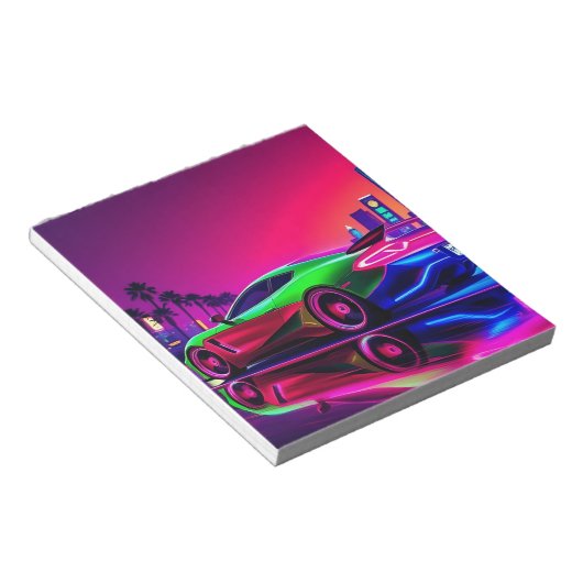 Norepad Neon Racer – 80s Retro-Futuristische Sport Notitieblok (Schuin)