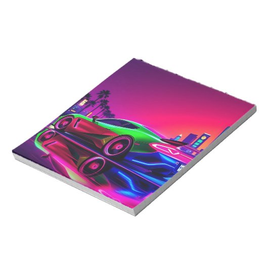 Norepad Neon Racer – 80s Retro-Futuristische Sport Notitieblok (Linkerzijde)