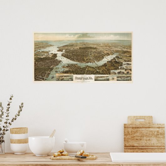 Norfolk birdseye map - 1892 (Wellge) BigMapBlog Poster (Keuken)