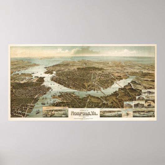 Norfolk birdseye map - 1892 (Wellge) BigMapBlog Poster (Voorkant)