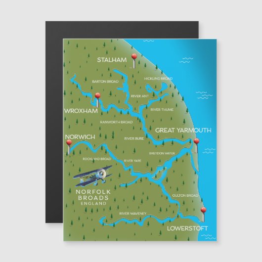 Norfolk Broads Engeland Kaart. (Voorkant / Achterkant)