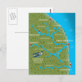 Norfolk Broads Engeland Kaart. Briefkaart (Voorkant / Achterkant)