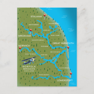 Norfolk Broads Engeland Kaart. Briefkaart