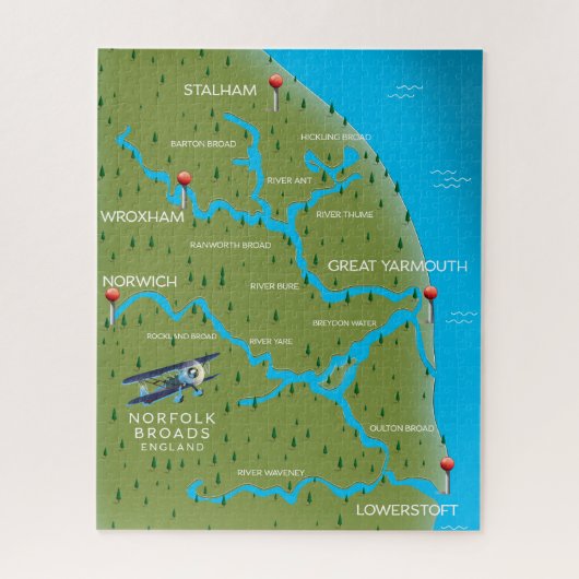 Norfolk Broads Engeland Kaart. Legpuzzel (Verticaal)