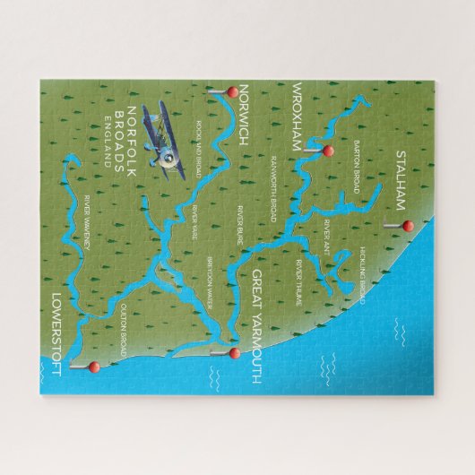 Norfolk Broads England Map. Legpuzzel (Horizontaal)