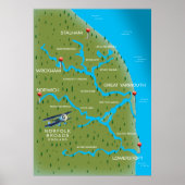 Norfolk Broads England Map. Poster (Voorkant)