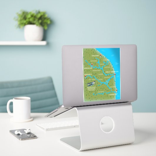 Norfolk Broads England Map. Sticker (Laptop op bureau)