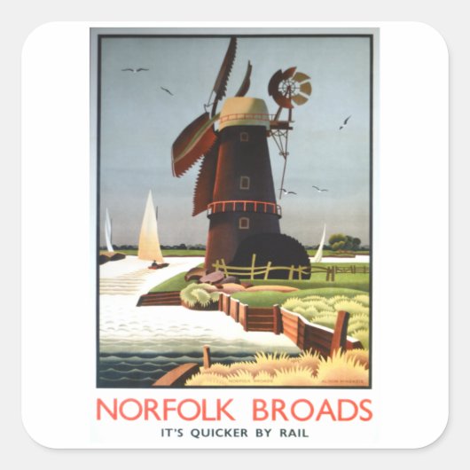 Norfolk Broads - UK - Vintage Travel Vierkante Sticker (Voorkant)