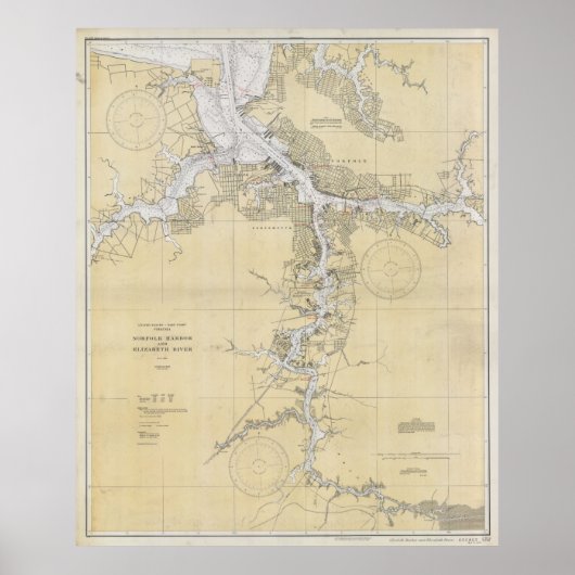 Norfolk Harbour & Elizabeth River Map (1933) Poster (Voorkant)