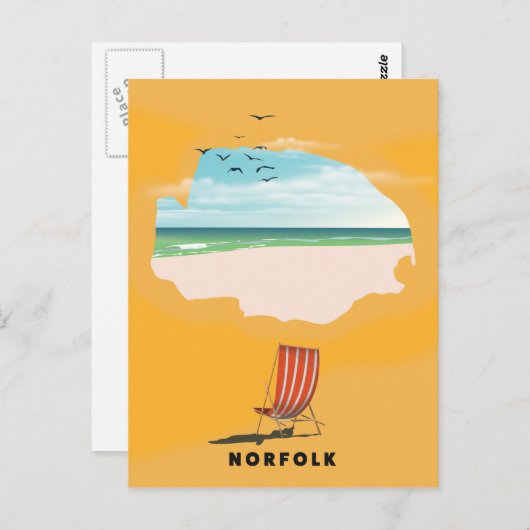 Norfolk Map geïllustreerde reisposter Briefkaart (Voorkant / Achterkant)