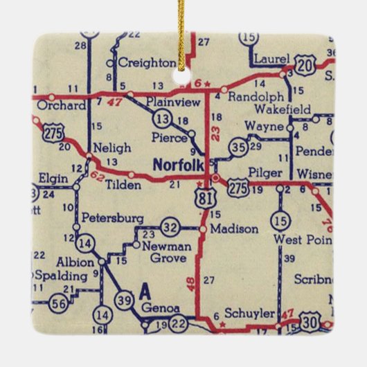 Norfolk NE  Map Keramisch Ornament (Achterkant)
