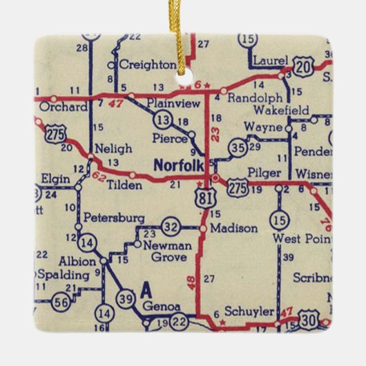 Norfolk NE Map Keramisch Ornament (Voorkant)