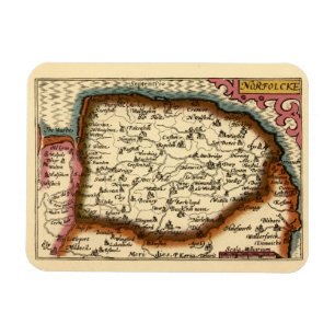 Norfolk "Norfolcke" County Engeland Oude Atlas kaa Magneet