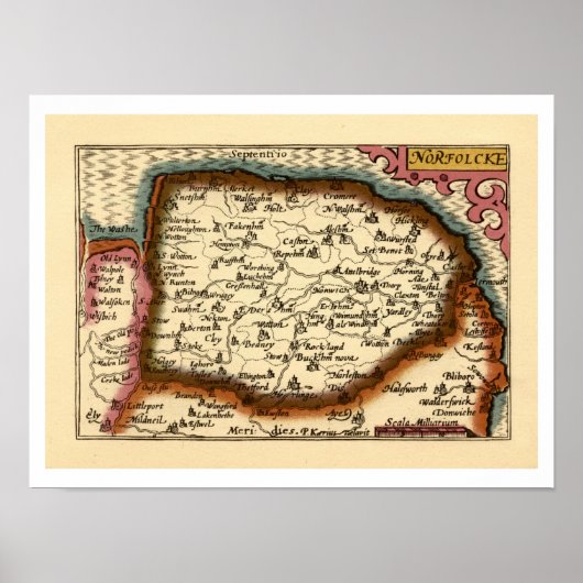 Norfolk "Norfolcke" County Engeland Oude Atlas kaa Poster (Voorkant)