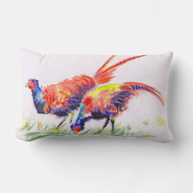 Norfolk Pheasants Waterverf Kussen (Voorkant)