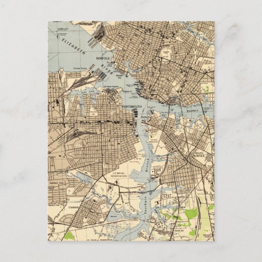 Norfolk & Portsmouth Virginia Map (1944) Briefkaart (Voorkant)