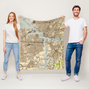 Norfolk & Portsmouth Virginia Map (1944) Fleece Deken