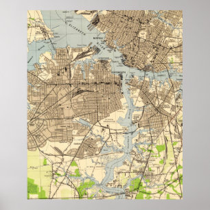 Norfolk & Portsmouth Virginia Map (1944) Poster