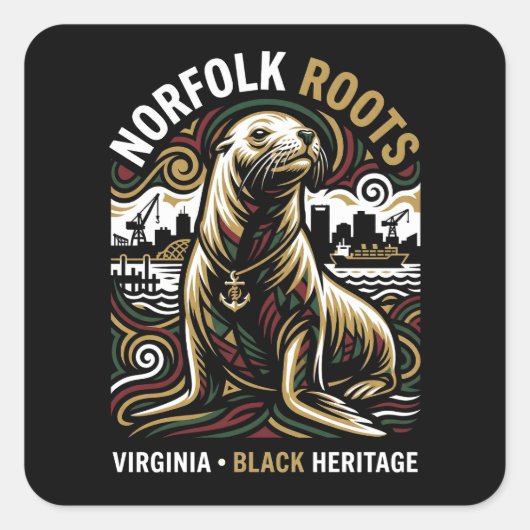 Norfolk Roots Sea Lion African American Maritime Vierkante Sticker (Voorkant)