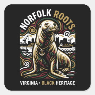 Norfolk Roots Zeeleeuw Afro-Amerikaanse Maritieme Vierkante Sticker