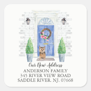 Norfolk Terrier Blauwe Deur Nieuw Adreslabel Vierkante Sticker