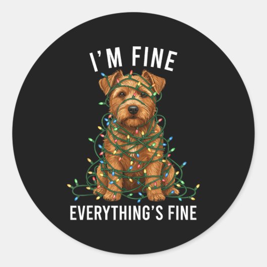 Norfolk Terrier Christmas I'm Fine Everything Is F Ronde Sticker (Voorkant)