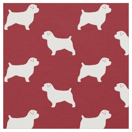 Norfolk Terrier Dog Silhouettes Red en White Stof (Close Up)