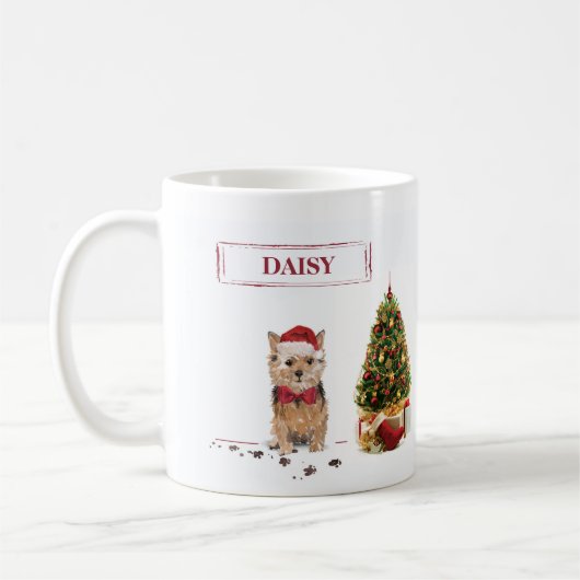 Norfolk Terrier Funny Kersthond met boom Koffiemok (Links)
