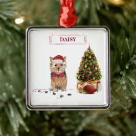 Norfolk Terrier Funny Kersthond met boom Metalen Ornament