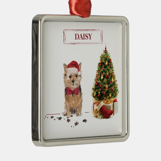 Norfolk Terrier Funny Kersthond met boom Metalen Ornament (Rechts)