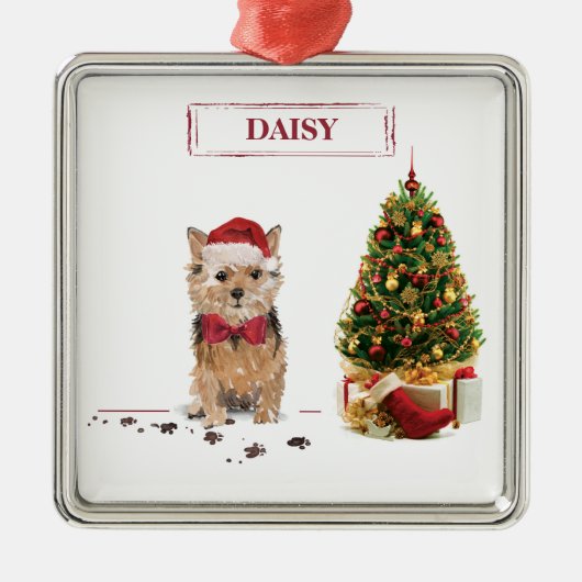Norfolk Terrier Funny Kersthond met boom Metalen Ornament (Voorkant)