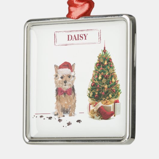 Norfolk Terrier Funny Kersthond met boom Metalen Ornament (Links)