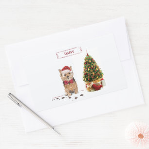 Norfolk Terrier Funny Kersthond met boom Rechthoekige Sticker