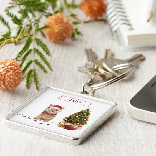 Norfolk Terrier Funny Kersthond met boom Sleutelhanger (Zijkant)