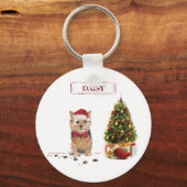 Norfolk Terrier Funny Kersthond met boom Sleutelhanger (Voorkant)