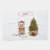 Norfolk Terrier Funny Kersthond met boom Theedoek (Horizontaal)