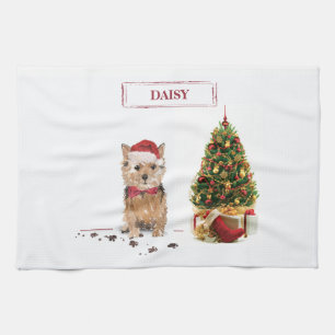Norfolk Terrier Funny Kersthond met boom Theedoek