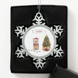 Norfolk Terrier Funny Kersthond met boom Tin Sneeuwvlok Ornament