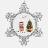 Norfolk Terrier Funny Kersthond met boom Tin Sneeuwvlok Ornament (Voorkant)