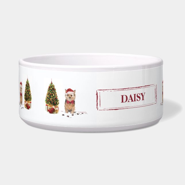 Norfolk Terrier Funny Kersthond met boom Voerbakje (Links)