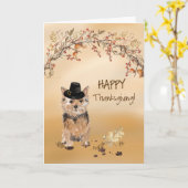 Norfolk Terrier Funny Pilgrim Pet Thanksgiving Kaart (Gele Bloem)