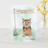 Norfolk Terrier gefeliciteerd met New Dog Kaart (Gele Bloem)