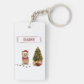 Norfolk Terrier grappige Kerst hond met boom Sleutelhanger (achterkant)