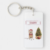 Norfolk Terrier grappige Kerst hond met boom Sleutelhanger (Voorkant)