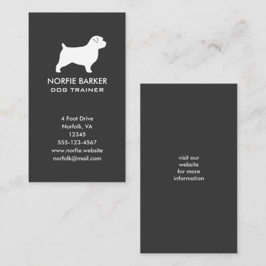 Norfolk Terrier Hondenras Silhouette Verticaal Visitekaartje (Voorkant / Achterkant)