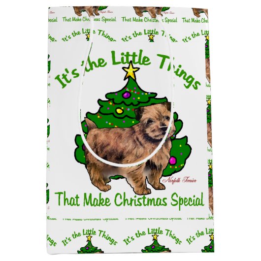 Norfolk Terrier Kerstmis Medium Cadeauzakje (Voorkant)