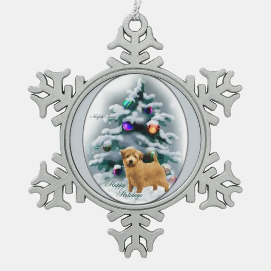 Norfolk Terrier Kerstmis Tin Sneeuwvlok Ornament (Voorkant)